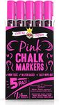 CHALKY CROWN Liquid Chalk Marker Pen - Dry Erase Marker - Chalk Markers for Chalkboard Signs, Windows, Blackboard, Glass - 6mm Reversible Tip (Pink, 5 Pack)