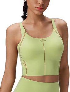 BALEAF Freeleaf Broadway High Impact Sports Bras for Women, Padded Dance Yoga Workout Longline Spaghetti Strap Crisscross Back Tank Top, Light Green XXL