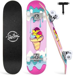 31"x8" Skateboard Complete Skateboard for Kids Adults Teens 7 Layers Canadian Maple Double Kick with All-in-One Skating Tool for Beginners