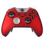 eXtremeRate Red Faceplate Cover, Soft Touch Front Housing Shell Case, Comfortable Soft Grip Replacement Kit for Xbox One Elite Controller Model 1698 with Thumbstick Accent Rings