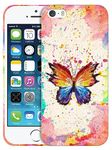 Glisten - iPhone 5 Case, 5S SE 1st Gen Case Watercolour Butterfly Design Printed Slim, Sleek & Cute Plastic Hard Protective Designer Back Phone for / 2016., White