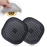 Hair Drain Catcher,Square Drain Cover for Shower Silicone Hair Stopper with Suction Cup,Easy to Install Suit for Bathroom,Bathtub,Kitchen 2 Pack (Black)