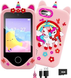 Surekuo Toy Phone for Kids, Kids Smart Phone for Girls Age 3-10, Play Phone with Dual Camera, Games, Music Player, 8GB Card, Christmas Birthday Gift for Girls, Toddler Learning Toy, Pink
