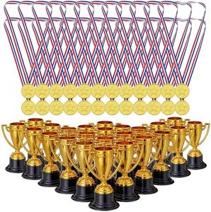 THE TWIDDLERS - Juego de trofeos y medallas de plástico de 48 piezas - Perfecto para competiciones, fútbol, baile, reconocimiento y logros.