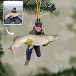 Fishing Custom Photo Ornament, Personalized Christmas Ornament Tree, Custom Photo Flat Shape Ornament, Fishing Personalized Car Ornament, Unique Gifts for Fishing Dads Grandpas, Fishing Gifts