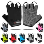 Cycling Gloves Half Finger Unisex Padded Grips Palm Bicycle Summer Riding MTB Bike Gloves for Men Women Non-Slip Fingerless Short Mountain Bike Ride Sports Hiking Mitts Climbing Gym (Black, L)