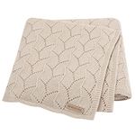 LAWKUL Cellular Blanket Baby 100% Cotton Knitted Soft Knit Crochet Blankets for Newborn Boy Girls Toddler 100x80cm Beige