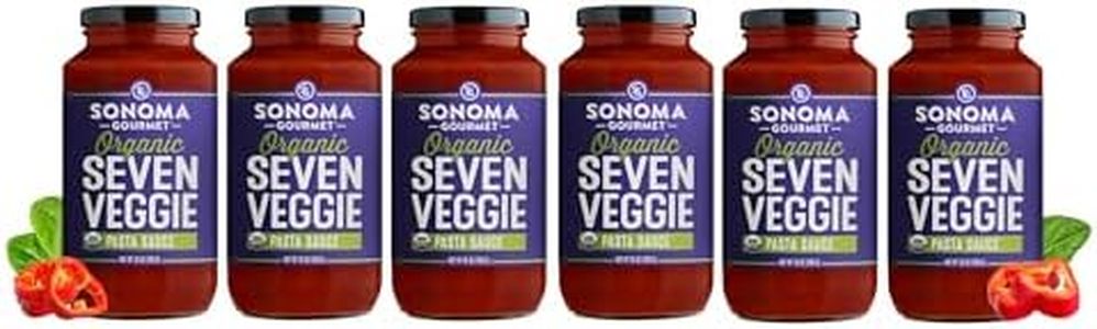 Sonoma Gourmet Seven Veggie Pasta Sauce | USDA Organic, Non-GMO, Gluten-Free and No Sugar Added | Made With Fresh Ingredients | 25 Ounce Jars (Pack of 6)