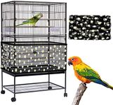 Yepper Large Bird Cage Cover, Bird Cage Seed Catcher, Adjustable Soft Nylon Mesh Net with Daisy Pattern, Birdcage Cover Skirt Seed Guard for Parrot Parakeet Macaw Round Square Cages (Black)