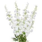 TOCHGREEN 4PCS White Delphinium Artificial Flowers 33.5'' Long Larkspur Stem Plant Lifelike Faux Floral Silk Flowers Fake Flowers with Stems for Home Garden Tall Floor Outdoor Wedding Decor (White)