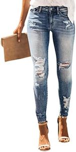 KDF Women's High Waisted Jeans for Women Distressed Ripped Jeans Slim Fit Butt Lifting Skinny Stretch Jeans Denim Pants, #29_denim Blue, 6