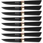 BECOKAY Steak Knives, Knives Set of 8, German Steel Serrated Knife, Dinner Ultra Sharp with Ergonomically Designed Soft Touch Handle (Black), 01 8 (8 teilig)