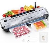 Housiwill Vacuum Sealer Machine, 5-in-1 Vacuum Sealer for Dry and Moist Food Preserving with 15 Vacuum Sealer Bags and Built-in Cutter, Food Vacuum Sealer Machine for Sous Vide Cooking