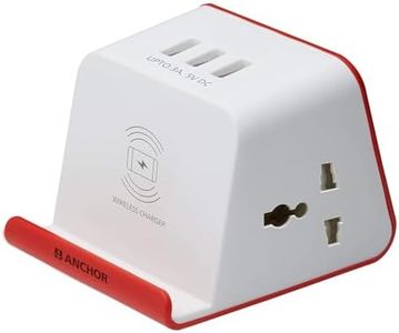 Anchor by Panasonic Extension Unit with Wireless Charging, Mobile Holder, 3 USB Socket, 2 Universal Socket | 1.5 m Extension Cord | Wireless Extension Unit for Home & Office (Red, 22056)