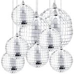 DBAILY Mirror Balls, 9pcs Mirror Disco Balls Hanging Ball 8cm And 6cm Shiny Reflective Decorate Silver For Christmas Decoration Themed Party Festivals