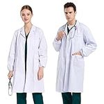 CoatCool White Lab Coat, Women Mens Scientist Coat Cotton Lab Coats Doctors Coat Medical Coat, Long Sleeves Chemistry Labcoat Nurse Coat Food Coats Adult Dress Up Costume with 3 Large Pockets, M