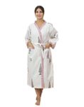 Rigdom Hand Block Print Premium Cotton Waffle Fabric White Bathrobe (White)