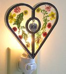 Mom Heart Night Light - Night Light Designs - Glass Heart with Pressed Flowers and Engraved Mom Charm - Stained Glass Night Light