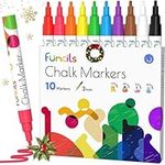 Funcils Fine Tip Liquid Chalk Pens for Blackboards, Chalkboard, Window, Labels, Glass (10 Pack, 3mm) - Wet Wipe Erasable Ink Chalk Board Pens - 3mm Reversible Tip Wipeable Chalk Markers