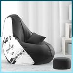 ComfyBean Bag with Beans Filled 4XL Bean Bag with Free Cushion and Footrest - Official : StyleSack Combo (Matching Color : Printed, Not Lazy - Black White), Faux Leather