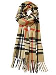 Calvin Olivia Cashmere Feel Scarf Soft Winter Soft Tartan Plaid Fashion Nova Scottish Check Multi-Color Gift for Men Women Classic Camel Plaid