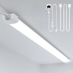 Amdelne 6000k Led Batten Light, 4FT 120CM, 36W Plug in Wall Light Shed Loft Light, IP65 Plug in Ceiling Light Strip for Garage Lighting, Office, Bedroom, Kitchen, Shed,Outdoor,Tube Light