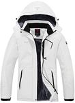 donhobo Womens Waterproof Jacket Winter Warm Fleece With Hood Windproof Camping Hiking Coat(White,L)