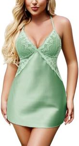 Avidlove Womens Lingerie Satin Nightgown Lace Babydoll Sexy Pajamas Full Slips Sleepwear Ice Green 4X-Large