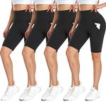 DHSO 4 Pack Biker Shorts with Pockets for Women-8" High Waist Soft Summer Womens Shorts Spandex Workout Shorts for Running Athletics(4 Pack Black, S/M)