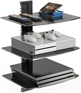 WALI Floating Entertainment Center Shelves, Holds Up to 17.6lbs, TV Shelf with Strengthened Tempered Glasses for DVD Players, Cable Boxes, Games Consoles, TV Accessories (CS303B), 3 Shelf, Black