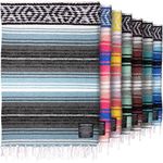 Authentic Large Handwoven Mexican Blanket - Soft Yoga- Durable Serape- Lightweight Falsa, Beach, Camping, Picnic, Outdoor Blanket 70"x50" - Aqua Sky