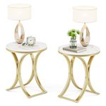 Tribesigns Small Round Sofa Side Table Set of 2, Contemporary Round Coffee Table, Accent Table Bedside Table with Gold Metal Frame and Faux Marble Veneer Engineered Wood for Living Room