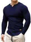 Meilicloth Mens T Shirt Henley Long Sleeve Men Casual Pullover V Neck Top Muscle Longline Ribbed Tee Shirt Blue Small