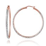 Hoops & Loops 925 Sterling Silver Rose Gold Tone Diamond Cut Two-Tone Round Click-Top Hoop Earrings for Women & Teen Girls 15mm-50mm, Sterling Silver, No Gemstone