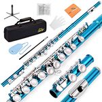 Eastar C Flutes Closed Hole 16 Keys Flute for Beginner Kids Student Flute Instrument with Fingering Chart, Cleaning Kit, Stand, Carrying Case, Gloves, Tuning Rod, Sky Blue, EFL-1SB