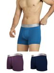 XYXX Men Micro Modal Trunk, Relaxed Fit, Colorblock, Pack of 3, XYTRNK3PCKN817M, Black Iris + Wine + Seaport, M
