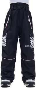 HIGH EXPERIENCE Snowboard Pants for Women Men Baggy Ski Pants Loose Warm Insulation Waterproof Windproof (Black Leopard, Small)