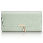 Aucuu Women's Wallet, Long Purse, PU Leather Purse, Compact Tri-Fold Wallet Large Capacity snap Coin Pouch with Multiple Card Slots and Coin Zipper Pocket- Green