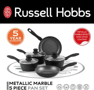 Russell Hobbs Metallic Marble 5-Piece Non-Stick Pan Set – Induction Safe
