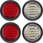 4Pcs 4 Inch Round Led Stop Turn Tail Brake Backup Reverse Lights 24 LED Waterproof 4 Inch Round LED Trailer Tail Lights for Trucks RV W/Lights Grommets 3-Prong Trailer Wire Pigtails 12V (2Red+2White)