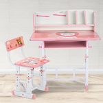 BAYBEE Wooden Multi Functional Kids Study Table for Students, Hight Adjustable Desk and Chair Set with Bookholder, and Book Storage Compartments, Reading & Writing Table for Kids Students (Pink)