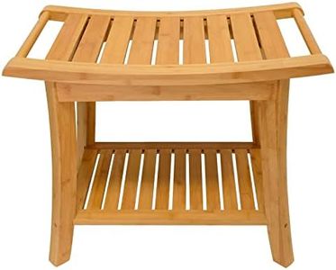 Zhuoyue Bamboo Spa Bath Shower Stool & Bench with Storage Shelf, Waterproof Shower Bath Seats for Adults Seniors Disabled Women Handicap Elderly Tileable