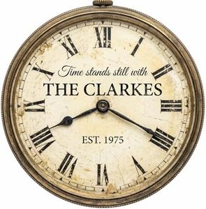 Personalized Family Name Sign, Custom Faux Vintage Clock Wall Decor, Antique Pocket Watch Plaque, Flat MDF Board with Realistic 3D Print (Not a Real Working Clock), Rustic Gift for Anniversary