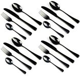 STAR WORK-Stainless Steel Black Flatware, Tableware Cutlery Set Include Knife/Fork/Spoon Utensils for Dinner and Tea, Dishwasher Safe (Pack of 16)