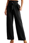 IWOLLENCE Wide Leg Pants Women Work Pants Women with Pockets High Waist Adjustable Knot Loose Casual Trousers Business Womens Pants Black Pants Women Medium