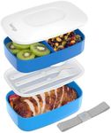 Bentgo Classic (Blue) - All-in-One Stackable Lunch Box Solution - Sleek and Modern Bento Box Design Includes 2 Stackable Containers, Built-in Plastic Silverware, and Sealing Strap