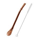 Yerba Mate Bombilla, Stainless Steel Drinking Straws with Filter Spoon, Reusable Strainer Stirrer for Coffee, Loose Leaf Tea, Soup, Beverage with Brush (1Pcs Rose Gold)