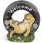 VP Home Chillaxing Welcome Puppy Dog Solar Powered LED Outdoor Decor Garden Light Outdoor Decor Garden Light Welcome Chillax Puppy Statues Outdoor Funny Figurine Decor for Outside Patio, Yard, Lawn