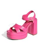 DREAM PAIRS Heels for Women Block Chunky Platform High Heels Hot Pink Size 7.5 SDHS2330W