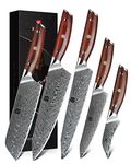 XINZUO Damascus Knife Set 5Pcs,Sharp Kitchen Knife Set VG10 Damascus Steel with Ergonomic Rosewood Handle, Professional Chefs&Home Cooking,Gift Box-Yi Series